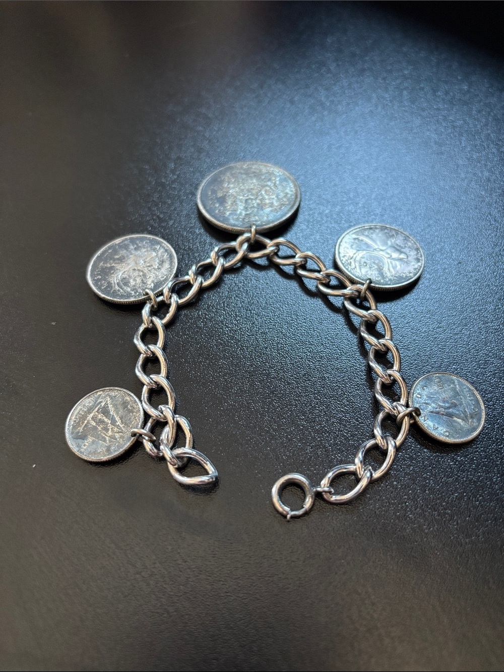Silver Coin Charm Link Bracelet - Women's Silver Bracelet